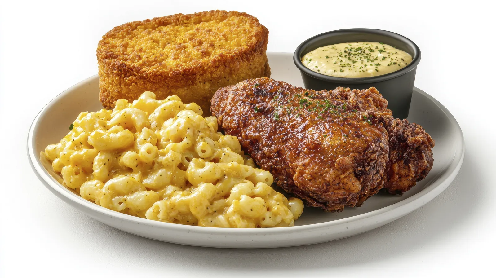 Fried chicken with mac and cheese