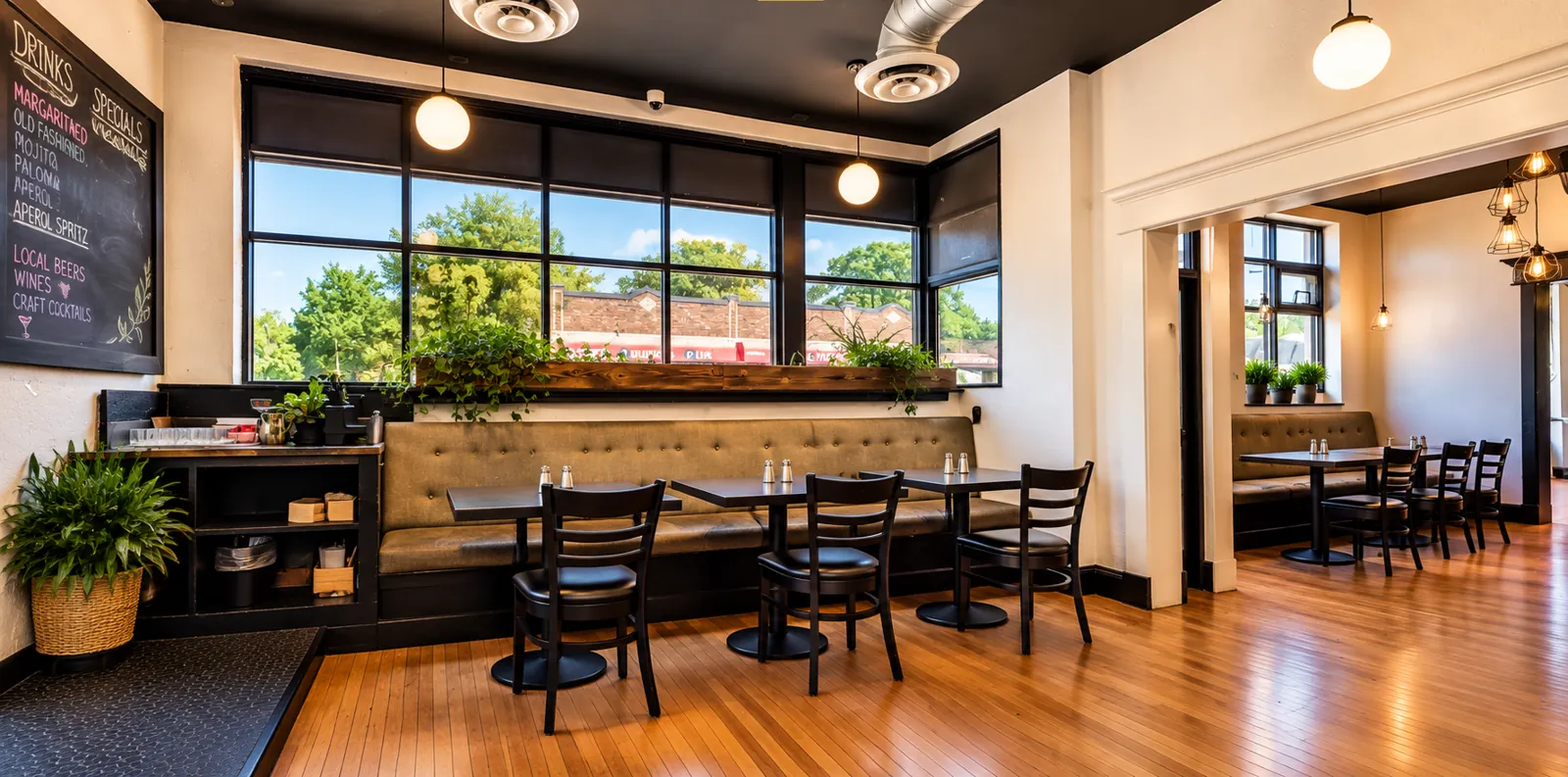 Event space with tall windows